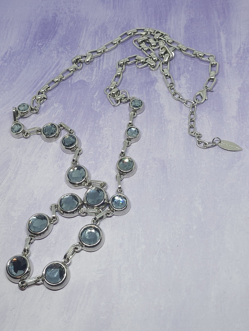 Coldwater Creek Silvertone Chain Necklace Bezel-set Blue Glass Cabochons